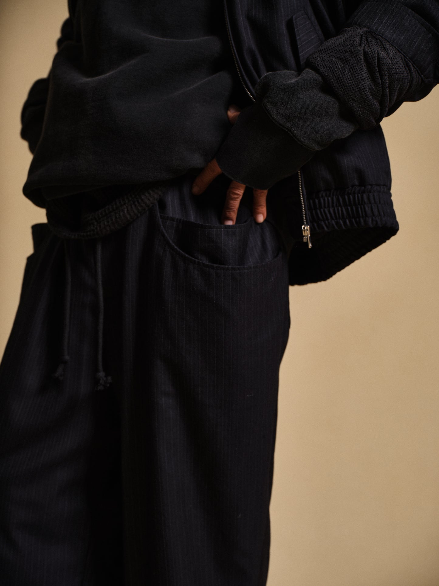 STRIPE WOOL PADDED 6POCKET PANTS