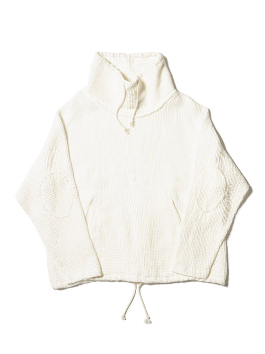 LINEN WAFFLE STANDING COLLAR PULLOVER