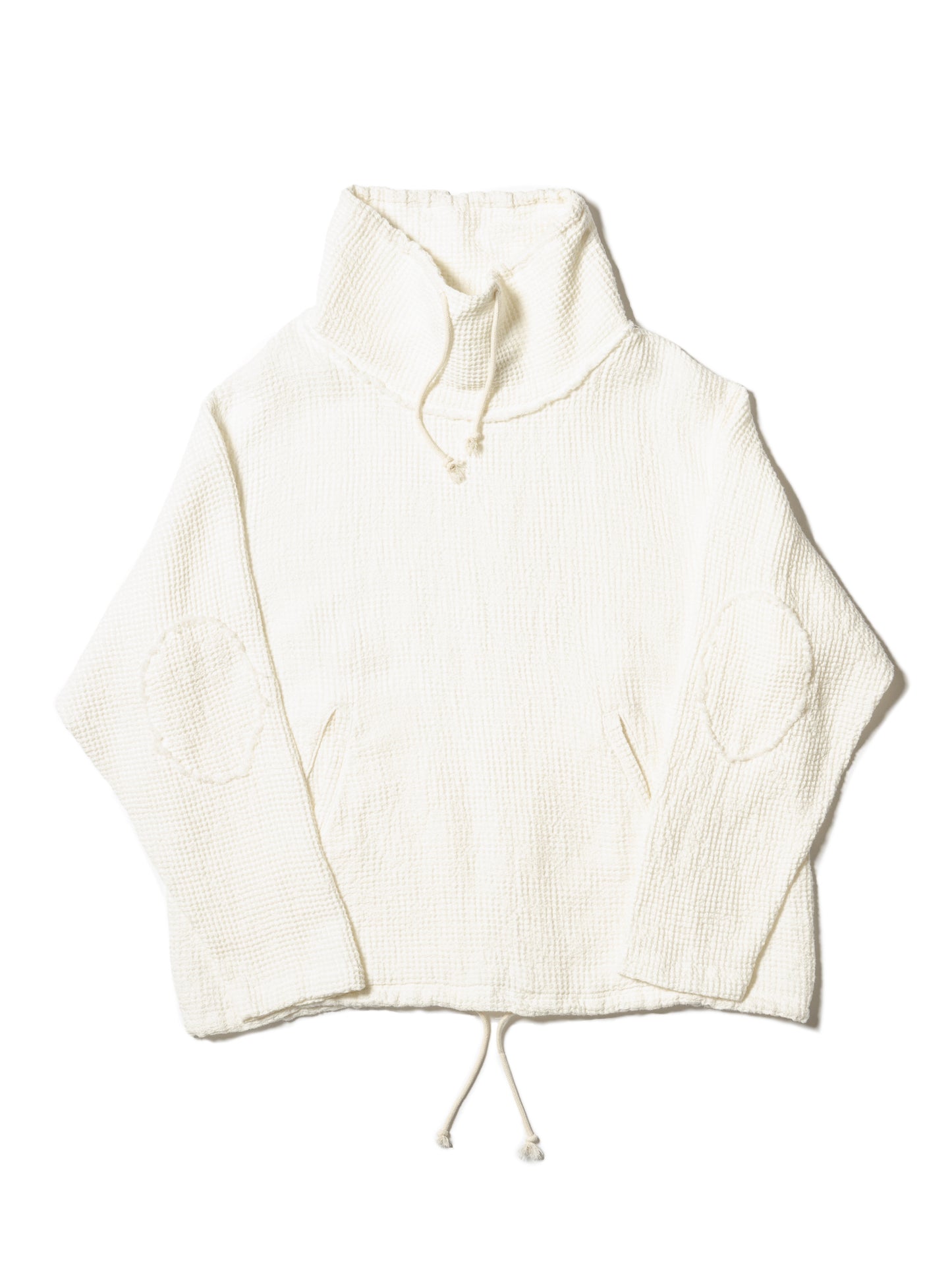 LINEN WAFFLE STANDING COLLAR PULLOVER
