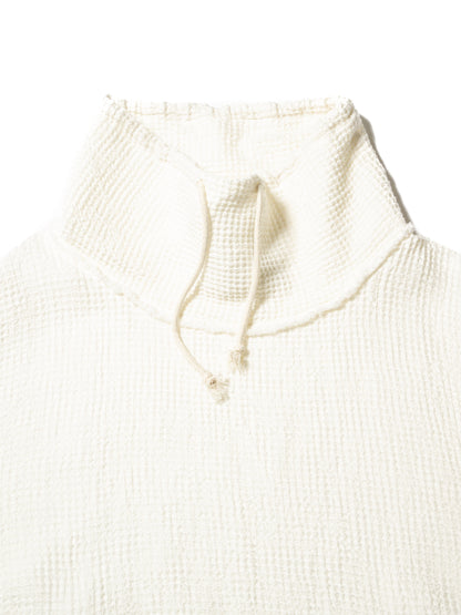 LINEN WAFFLE STANDING COLLAR PULLOVER
