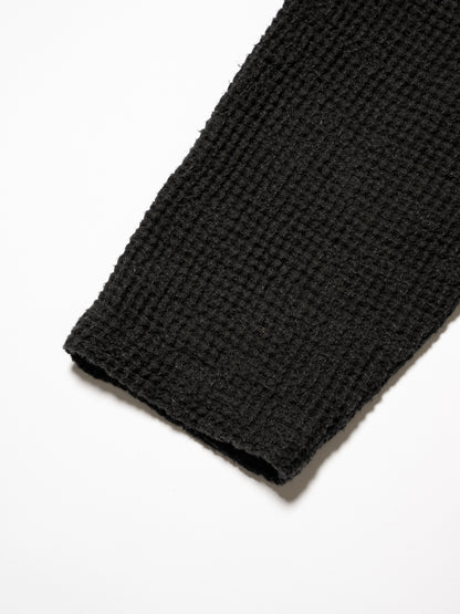 LINEN WAFFLE STANDING COLLAR PULLOVER