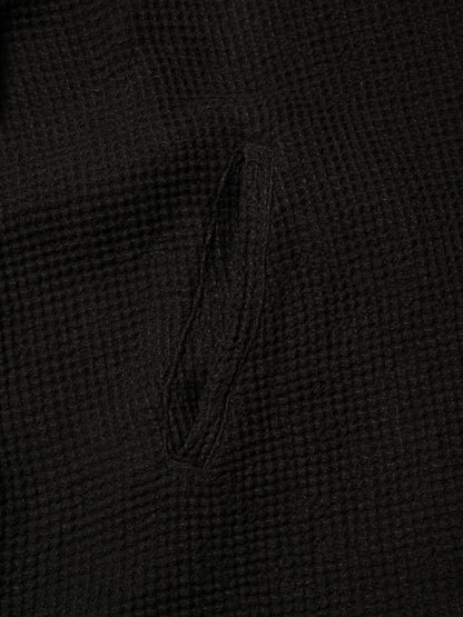 LINEN WAFFLE STANDING COLLAR PULLOVER