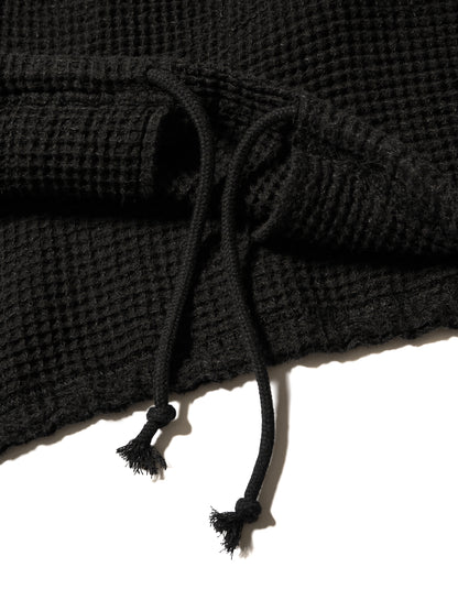 LINEN WAFFLE STANDING COLLAR PULLOVER