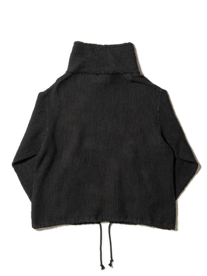 LINEN WAFFLE STANDING COLLAR PULLOVER